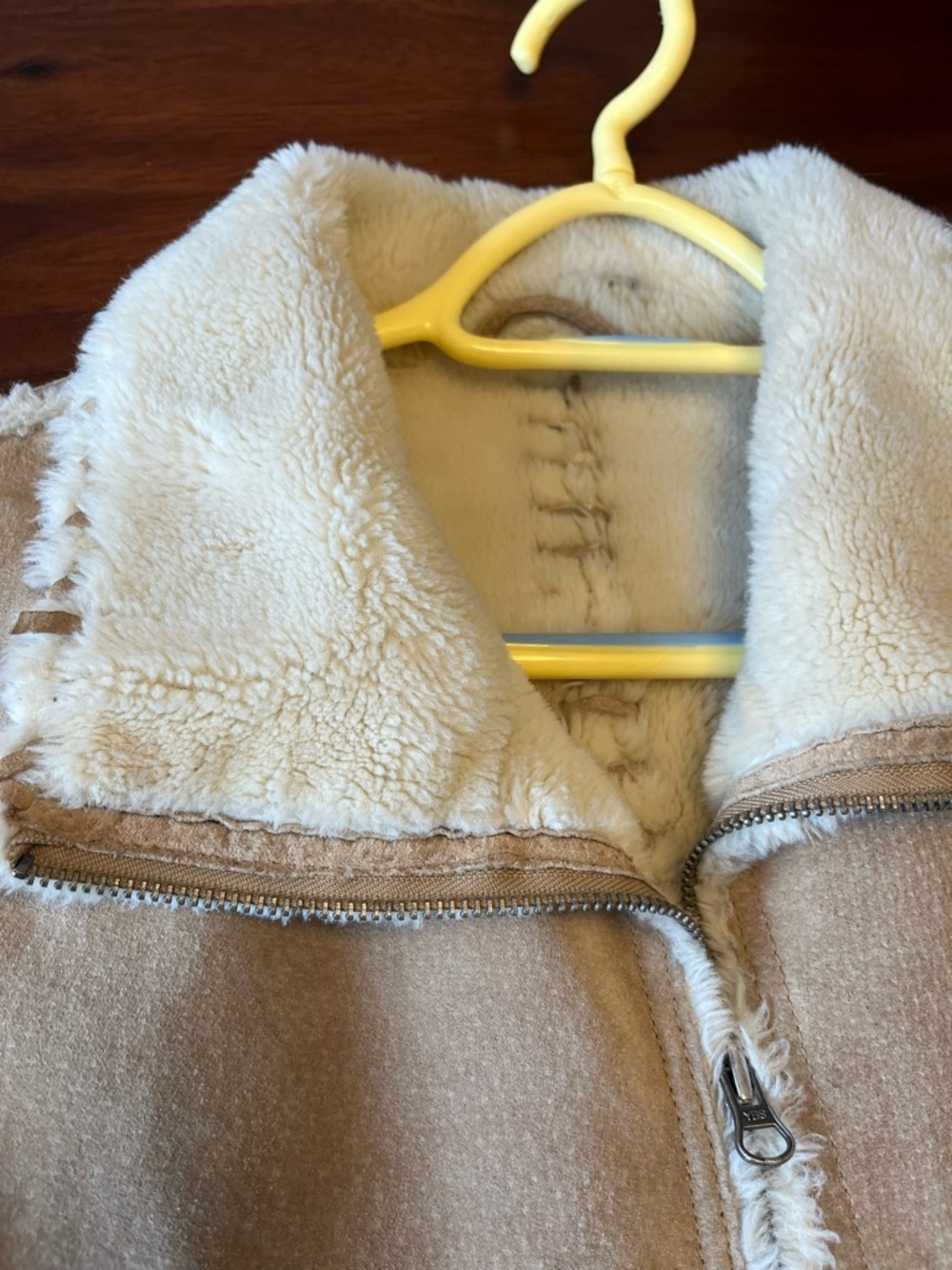 Vintage Y2K leather Sherpa Jacket Shearling Style Coat Aviator Beige Warm - Picture 11 of 16